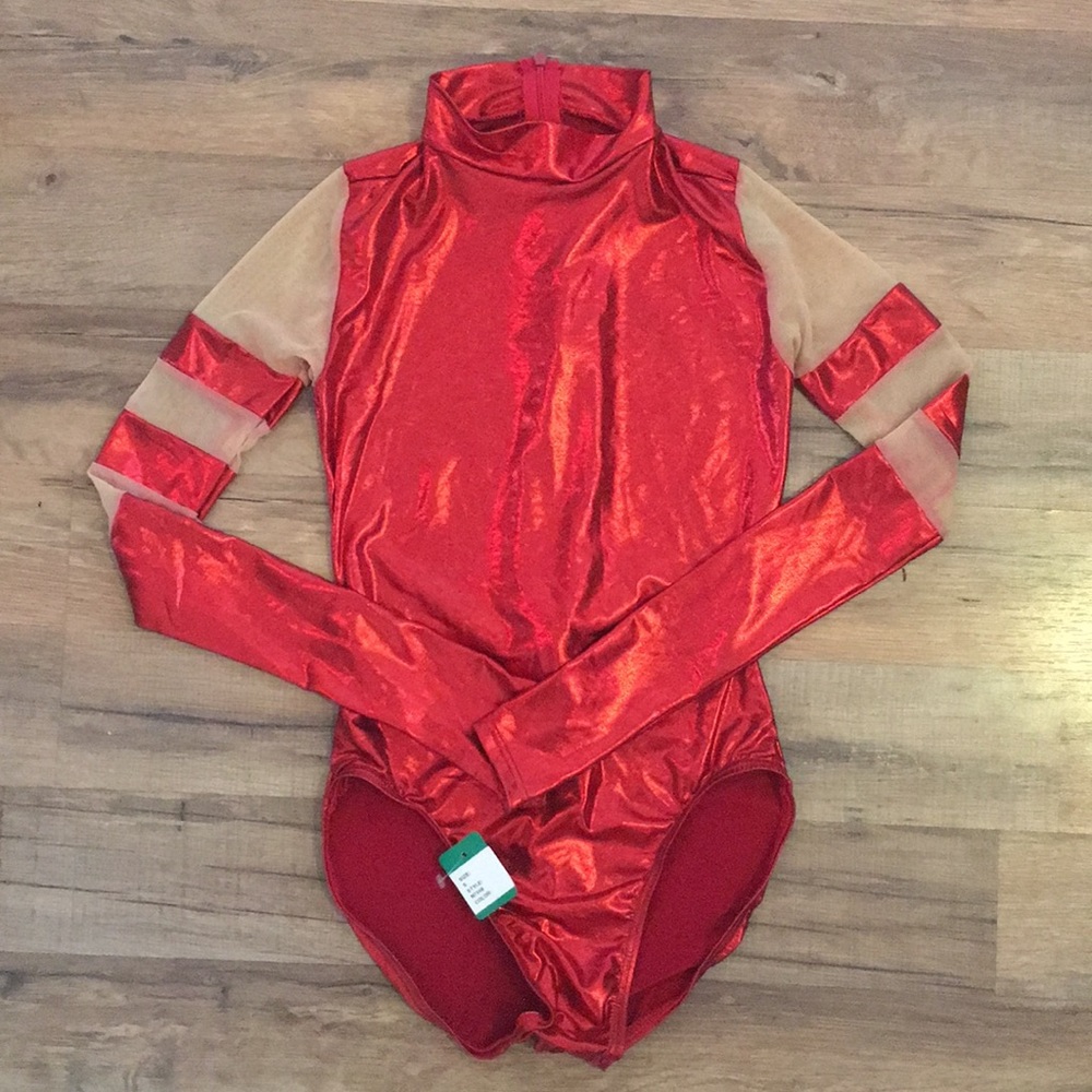 Performance-wear Red Metallic Bodysuit